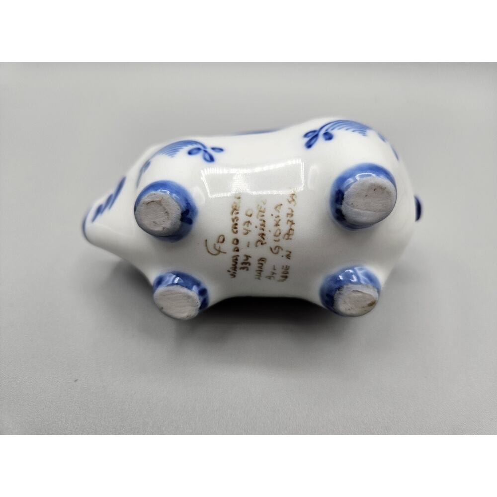 Blue And White Pig Figurine Open mouth Hand Painted Viana Do Castelo Portugal - Picture 6 of 9